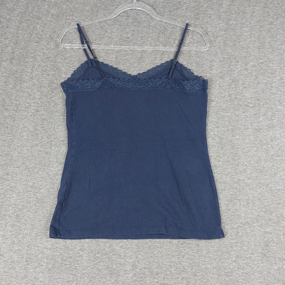 MERONA WOMENS Y2K NAVY BLUE PREPPY DARK FEMININE DAINTY LACE TRIM CAMI SIZE S - Picture 5 of 5
